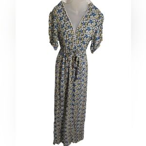 Playa Lucila Ditsy Floral Lace Trim V Neck Wrap Maxi Dress Boho Romantic Sz M